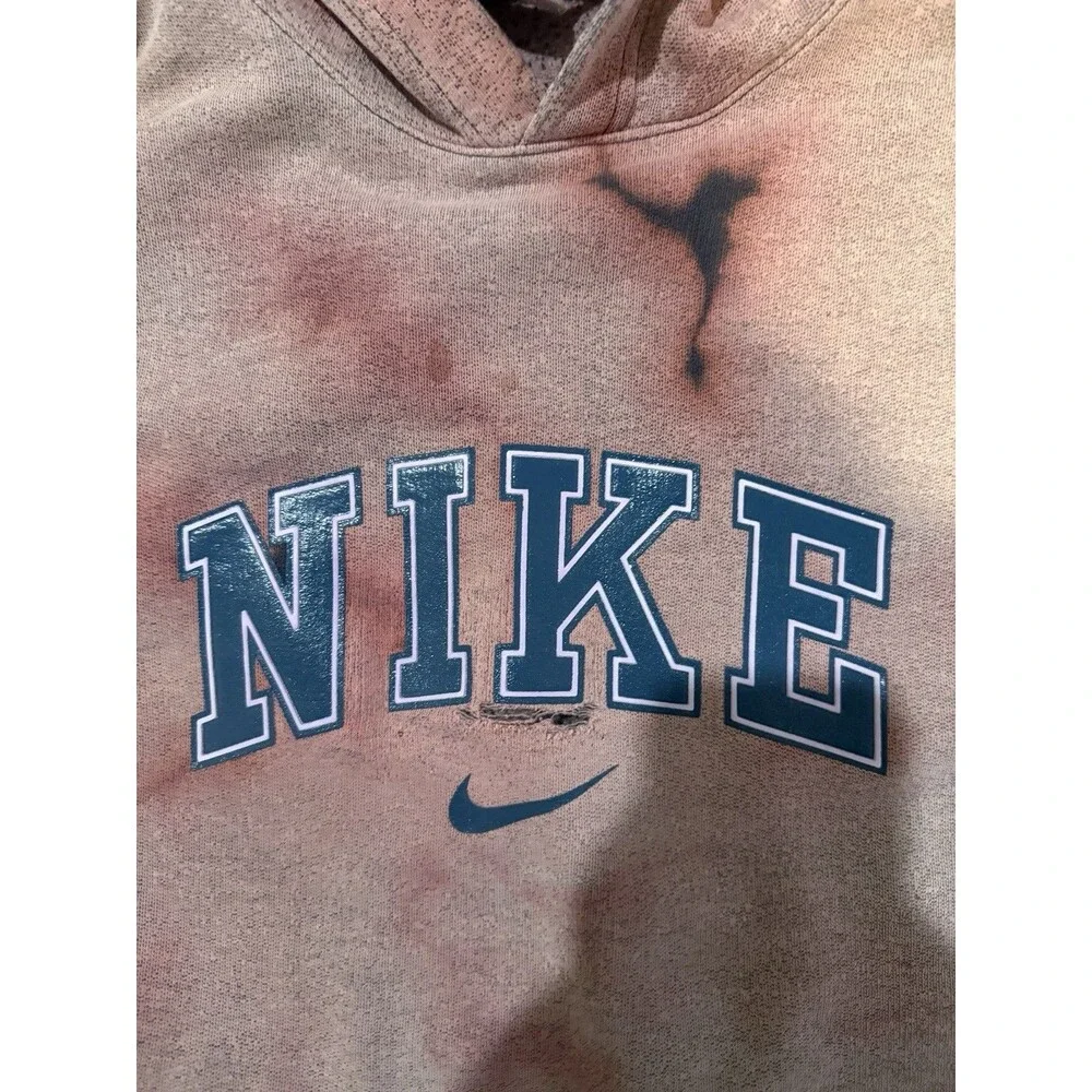 Custom Pink Ice Acid Wash Dye Tie Dye Vintage Y2K 90s Nike Hoodie Sweatshirt L